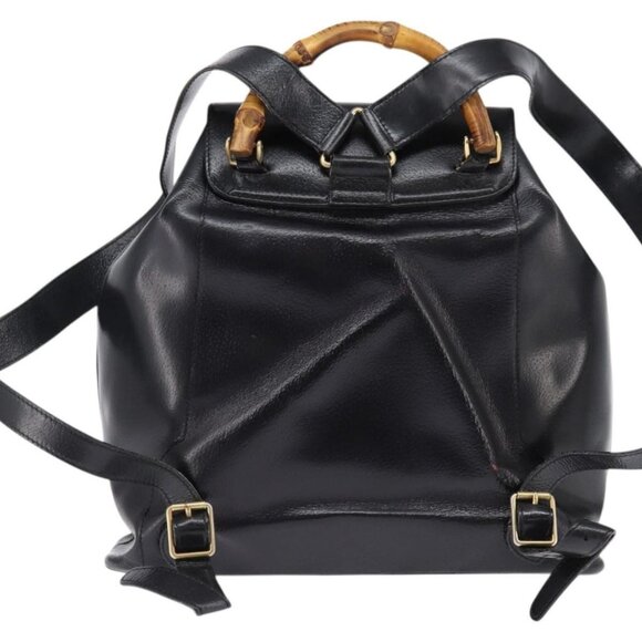 GUCCI Bamboo Backpack Leather Navy Gold 003 2058 0016 Auth gh884 - Picture 3 of 16